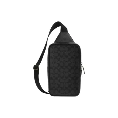 COACH Cow Leather One Shoulder Crossbody Sling Bags Small Size Men's Black Gray Color