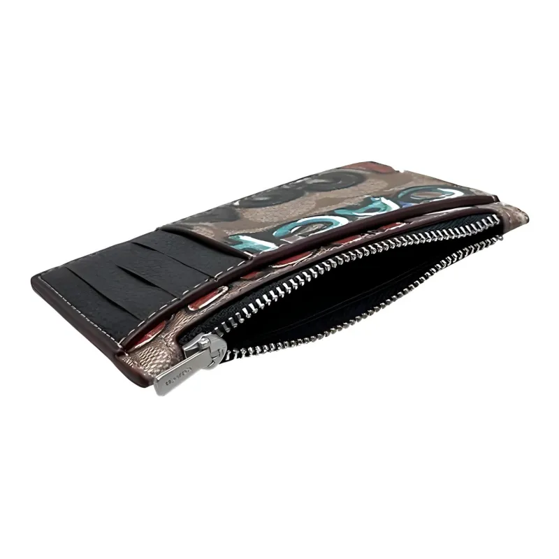 COACH Mint+Serf Zip Card Case Collaboration Canvas With Leather Canvas Bag Clutch Wallet Card Holder Women's Khaki-4