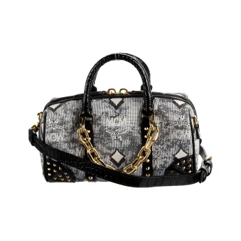 MCM Jacquard Fabric Boston Shoulder Bag, Crossbody Bag, Handbag Mini Women's Black