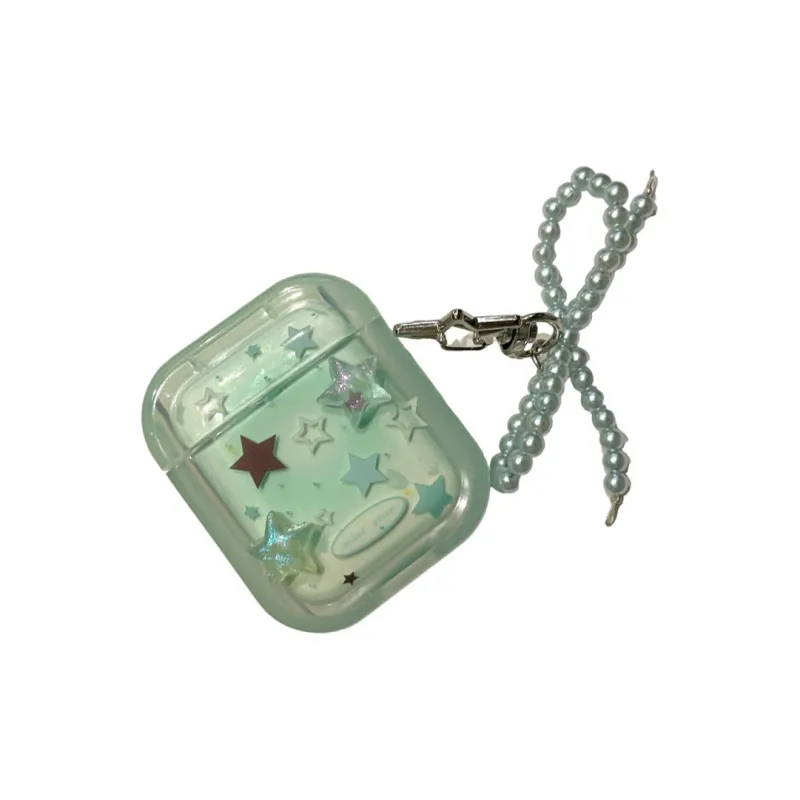 Baohuguang Compatible With AirPods 2/1/pro TPU Korean Style Ins Mint Green Oil Splatter Stars Headphone Cases-1