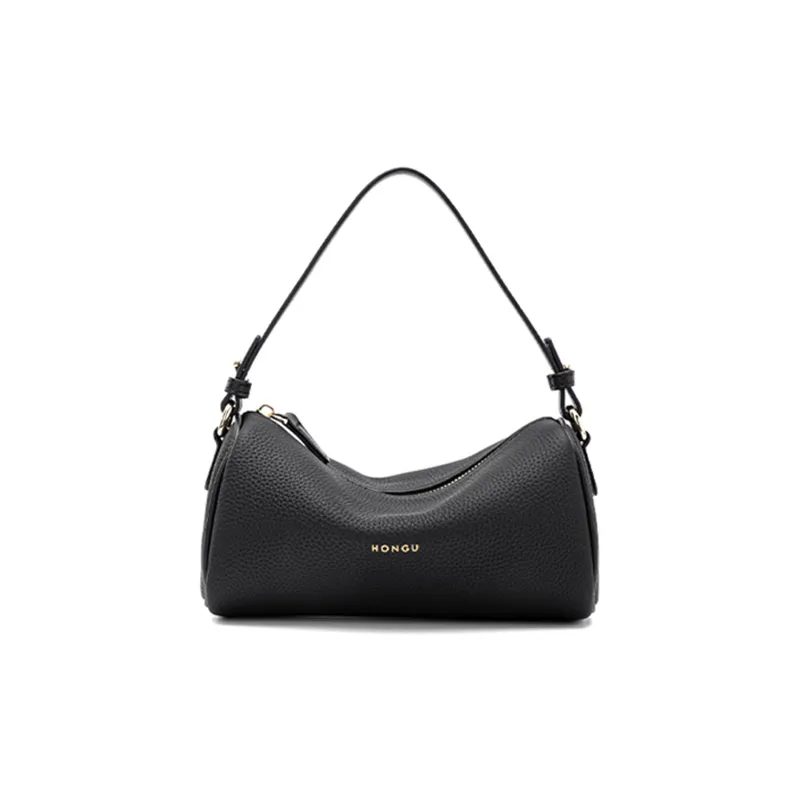 HONGU Cow Leather One Shoulder Handbag Trumpets Women's Elephant Gray Pitch Black-4