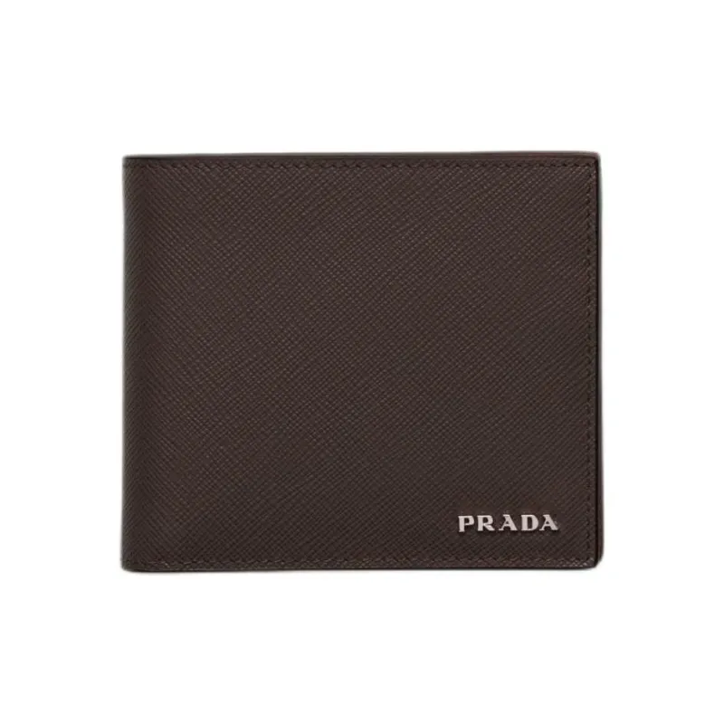 PRADA Saffiano Cow Leather Wallet Men's Coffee & Baltic Sea Blue-0
