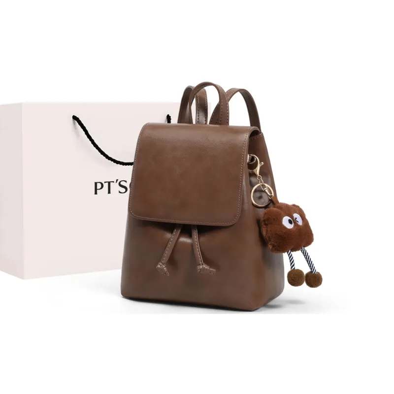 PT'SON Cow Leather Patchwork Synthetic Leather Backpacks Regular Women's Vintage Brown-1