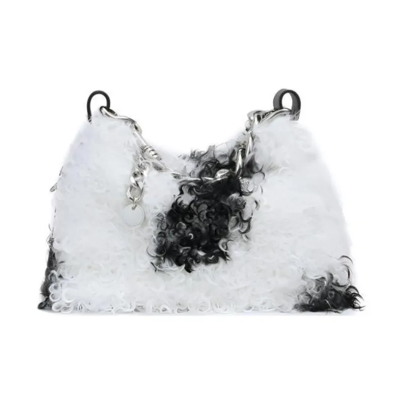 APEDE MOD Plush Lunch Bag Crossbody Bag Shoulder Bag Women's Black/White Shag-0