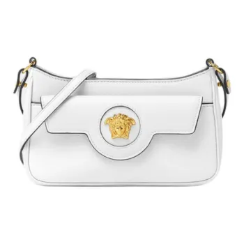 VERSACE La Medusa Lower Cow Leather Crossbody Bag, Shoulder Bag Mini Women's White