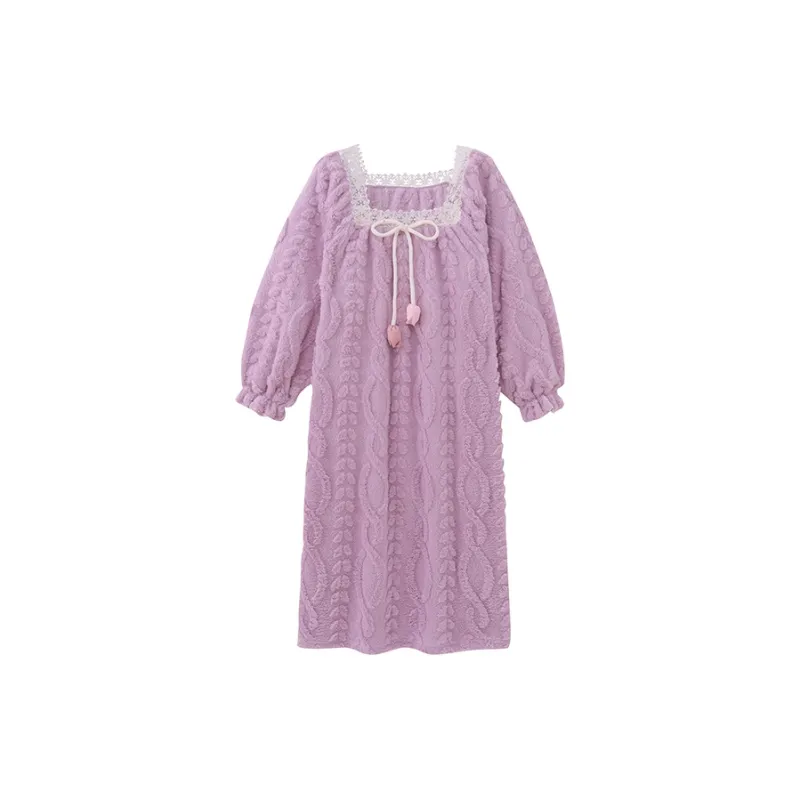 CAIHENGTONG Nightgown Women's Bowknot Floral Purple-0