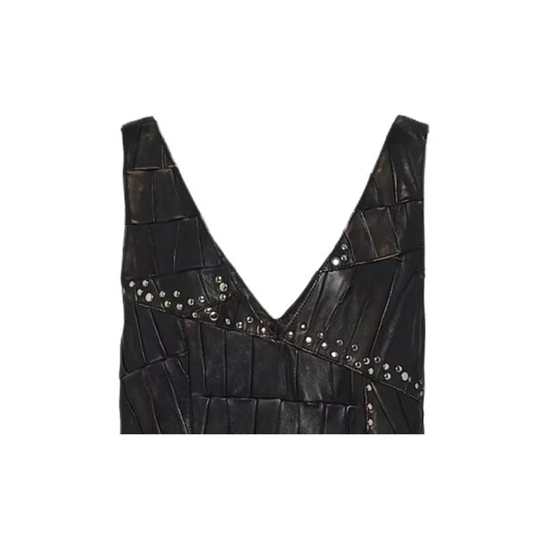 PRADA Patchwork Leather Midi Dress-3