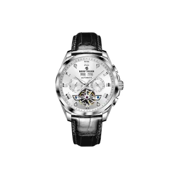 REEF TIGER Automatic Mechanical Movement Leather Watch Bands Watch Men's Watches White Dial
