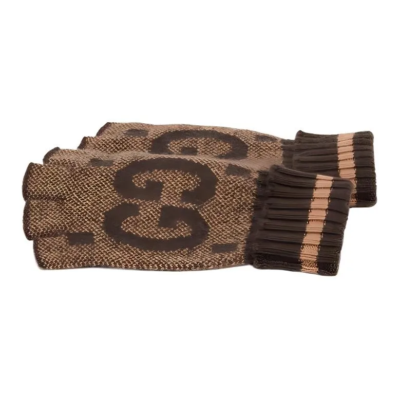 GUCCI Wool/Cashmere Knit Gloves Women's Brown-1
