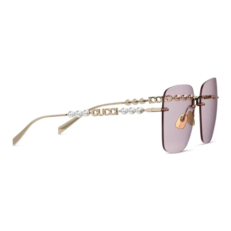 GUCCI Metal Square Sunglasses Women's Gold-1