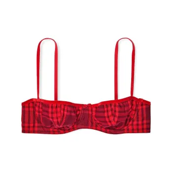 Victoria's Secret PINK Festive Flannel Unlined Balconette Bra / RPP Bra Women's Red Plaid Print