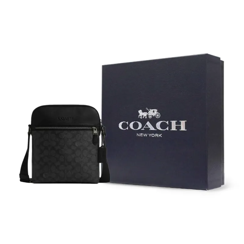 COACH PVC Crossbody Bag Shoulder Bag Small Size Men's Black Gray Color-6