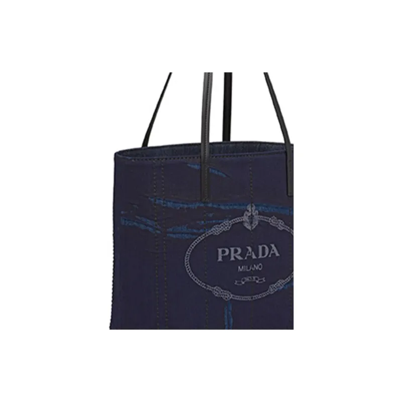 PRADA Printed Denim Tote Bag Shopping Bag Shoulder Bag Handbag Medium Size Women's Marine Blue/Black-3