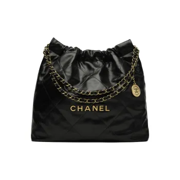 CHANEL 22Bag Shiny Calfskin Hobo Bag Crossbody Bag Shoulder Bag Medium Size Women's Black