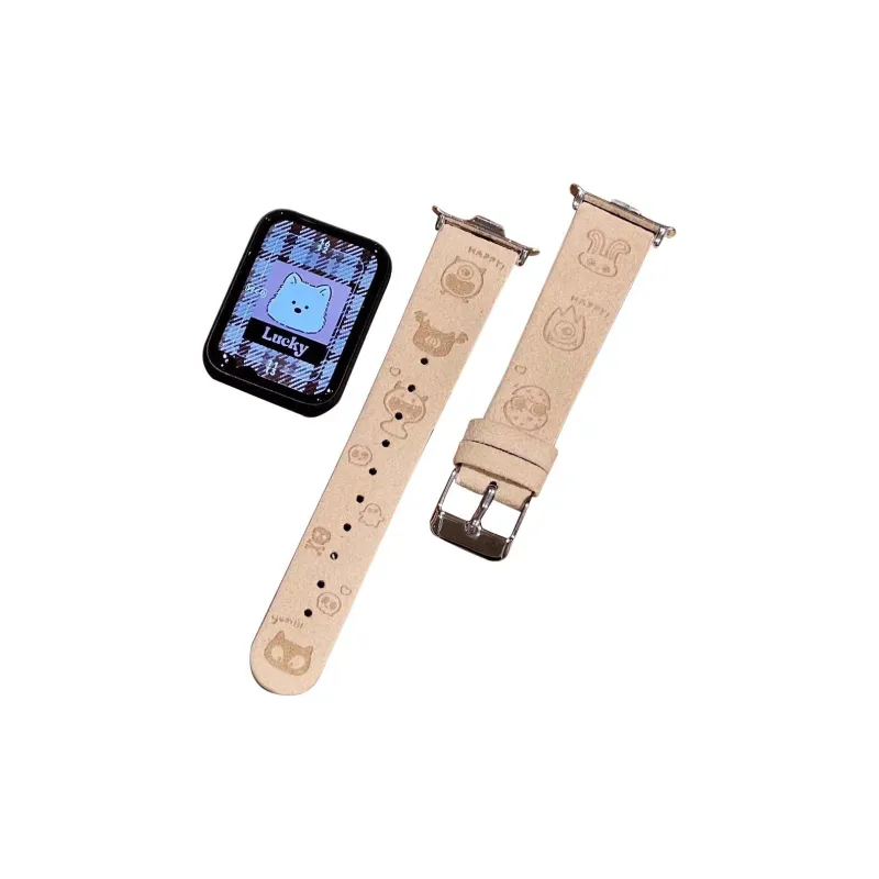 Mr. Strap Watch Band Red Beige Compatibility Velvet Leather Wrist Strap Material-5