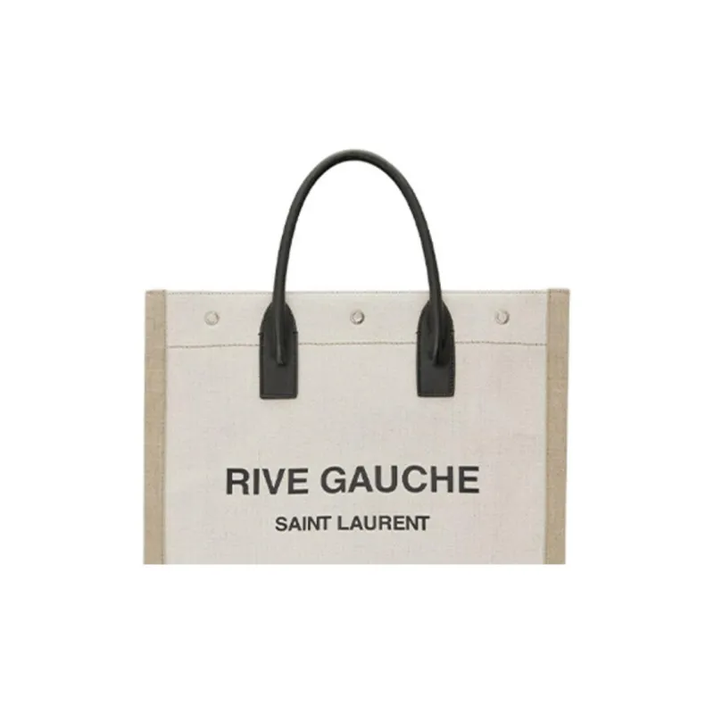 SAINT LAURENT Rive Gauche North/South Tote White Linen/Beige-4
