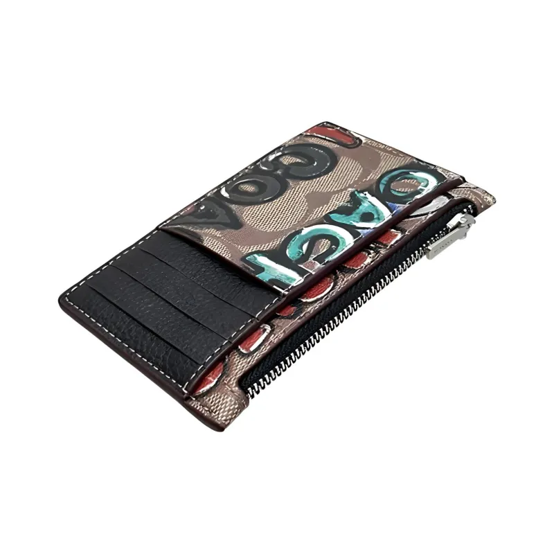 COACH Mint+Serf Zip Card Case Collaboration Canvas With Leather Canvas Bag Clutch Wallet Card Holder Women's Khaki-3