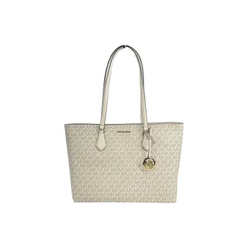 MICHAEL KORS Coated Canvas Tote Bag, Shopping Bag, Shoulder Bag, Handbag Tubas Women's Light Cream