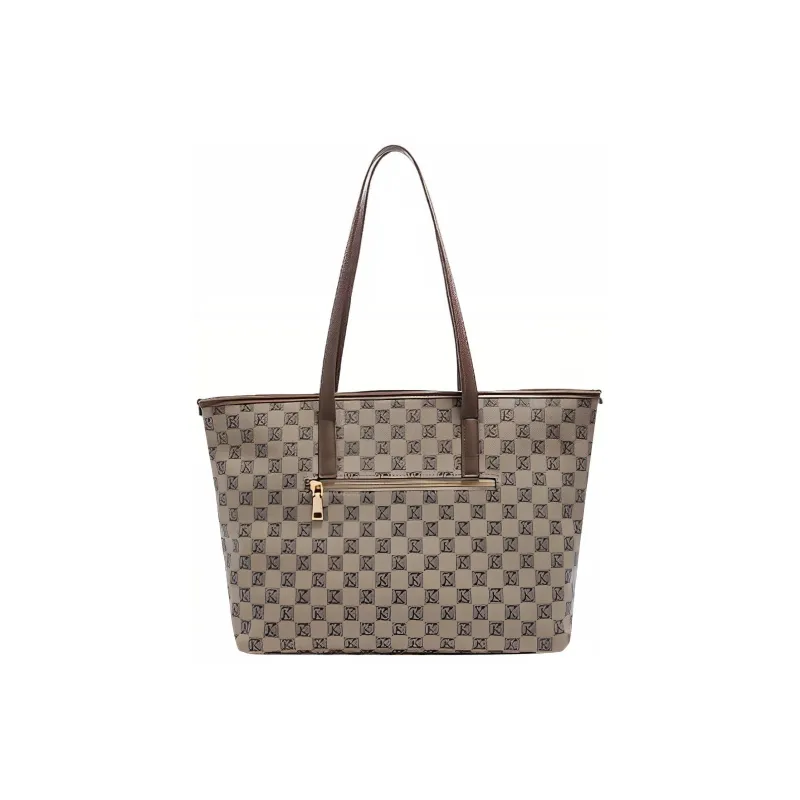 Safiya PVC Synthetic Leather Tote Bag Shopping Bag Shoulder Bag Handbag Large Size Women's Khaki-2