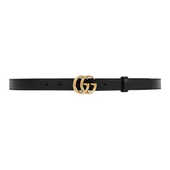 GUCCI Double G Thin Leather Belt Antique Brass Buckle 0.8 Width