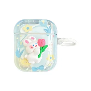 Baohuguang Compatible With AirPods 2/1/pro TPU 3D Effect Tulip Rabbit Cute Fully Enclosed Headphone Cases