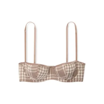 Victoria's Secret PINK Festive Flannel Unlined Balconette Bra / LCPP Bra Women's Ice Coffee Plaid Print