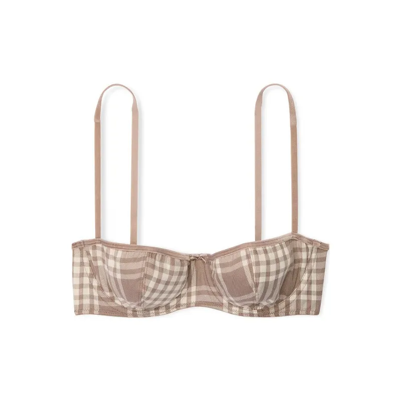 Victoria's Secret PINK Festive Flannel Unlined Balconette Bra / LCPP Bra Women's Ice Coffee Plaid Print-0