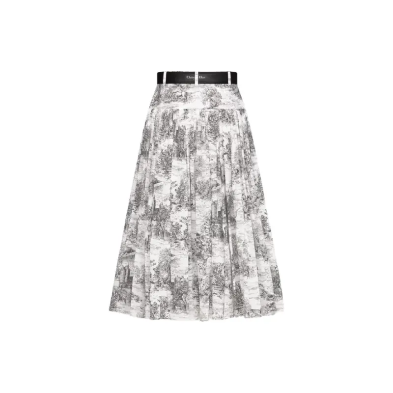 DIOR FW24 Casual Long Skirt Women's White Black-1