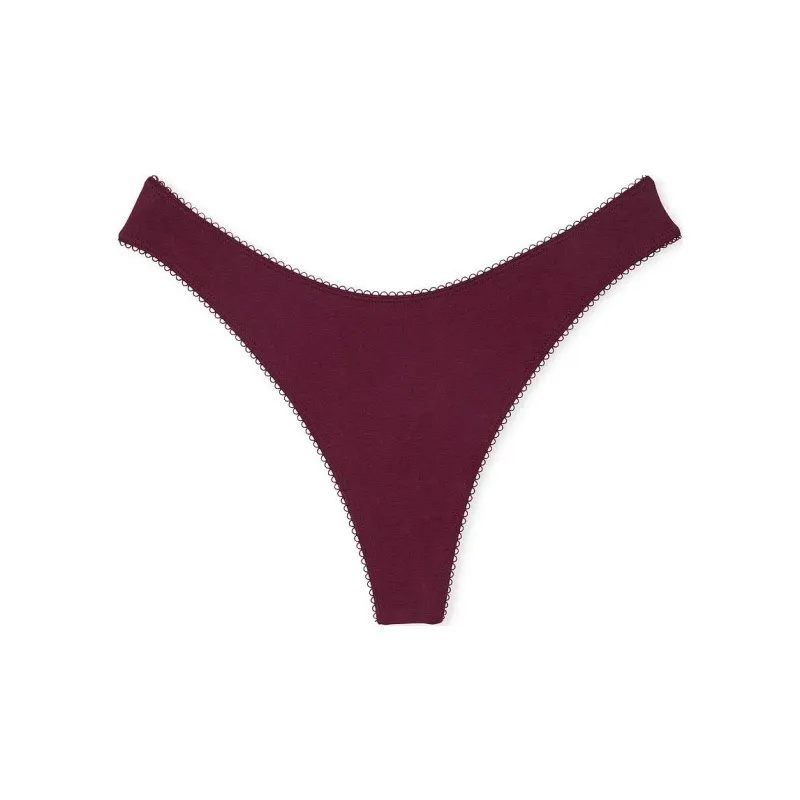 Victoria's Secret PINK Cotton Thong Panty/ Wild Rose Ballet Novelty Underpants Women's 1 Pack Red Brown-0