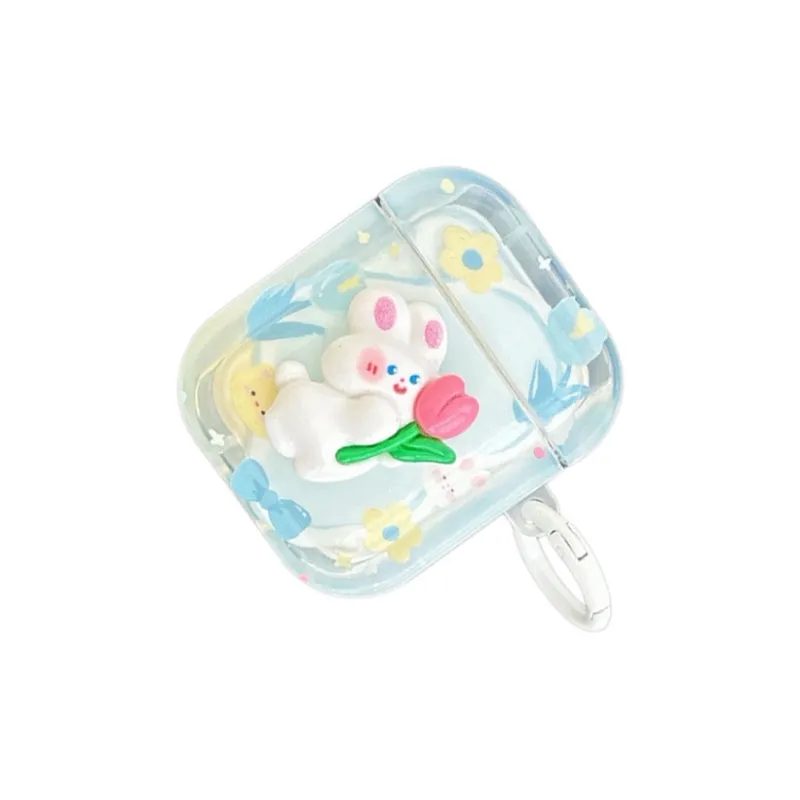 Baohuguang Compatible With AirPods 2/1/pro TPU 3D Effect Tulip Rabbit Cute Fully Enclosed Headphone Cases-1