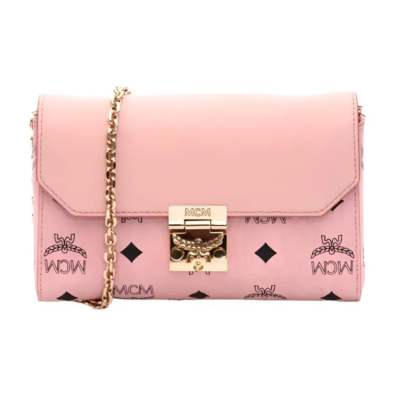 MCM Millie Visetos Leather Shoulder Bag, Crossbody Bag Small Size Women's Cherry Blossom Pink-0