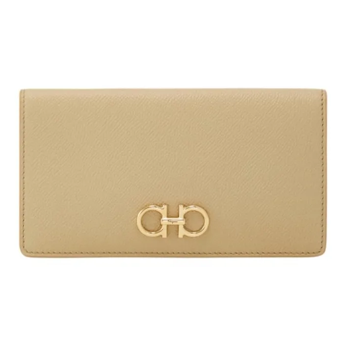 FERRAGAMO Calfskin Wallet Tubas Women's Stone Color-0