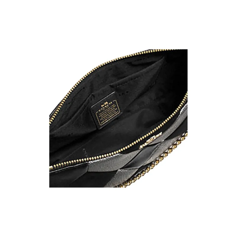 COACH NolitaWristlet Pebbled Leather Pochette, Shoulder Bag, Handbag Medium Size Women's Black & Silver-3