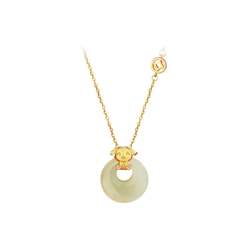 Qing Yi Hetian Jade Necklaces Pale Greenish White Jade Unisex-16