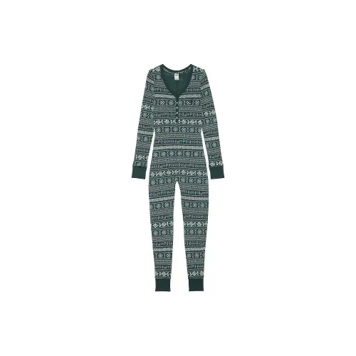 Victoria's Secret PINK Thermal Long Onesie / Deep Forest Fair Isle Home Onesies Women's Deep Forest Fare Isle