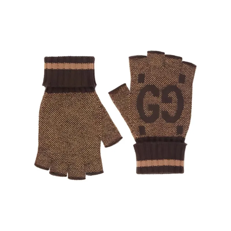 GUCCI Wool/Cashmere Knit Gloves Women's Brown-0