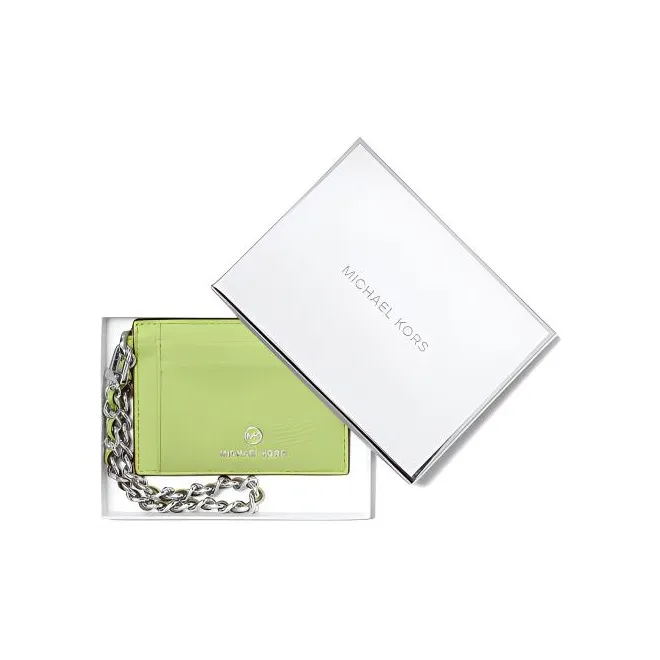 MICHAEL KORS Litchi Grain Leather Card Holder Trumpets Women's Lime-3