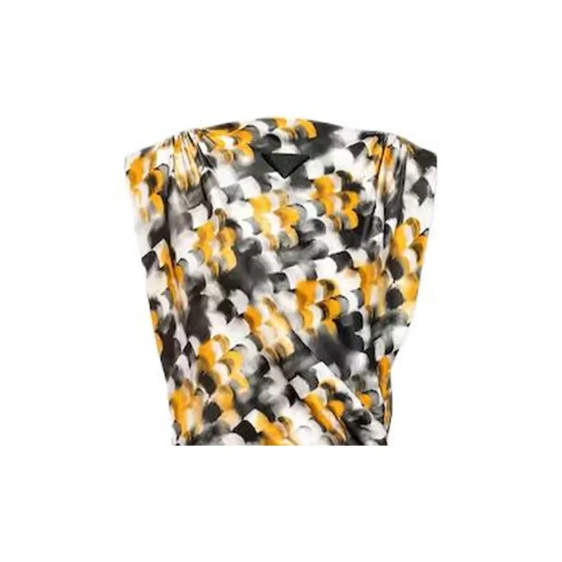 PRADA Long Printed Satin Dress Sleeveless Dress Women's Yellow-4