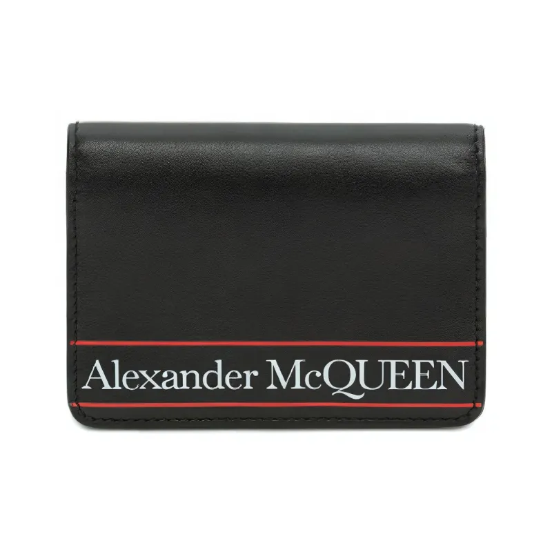 Alexander McQueen Cow Leather Business Card Holder Men's Black/Red-0