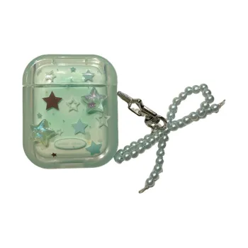 Baohuguang Compatible With AirPods 2/1/pro TPU Korean Style Ins Mint Green Oil Splatter Stars Headphone Cases