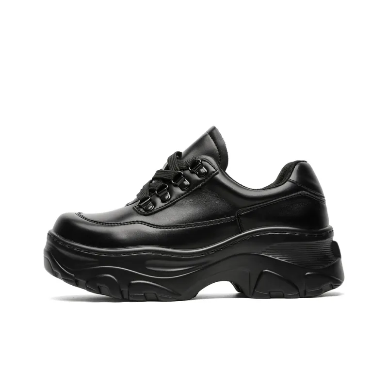 KUNGFUDEER Anti Slip And Wear Resistant Height Increasing Low Top Chunky Sneakers Unisex Black-0