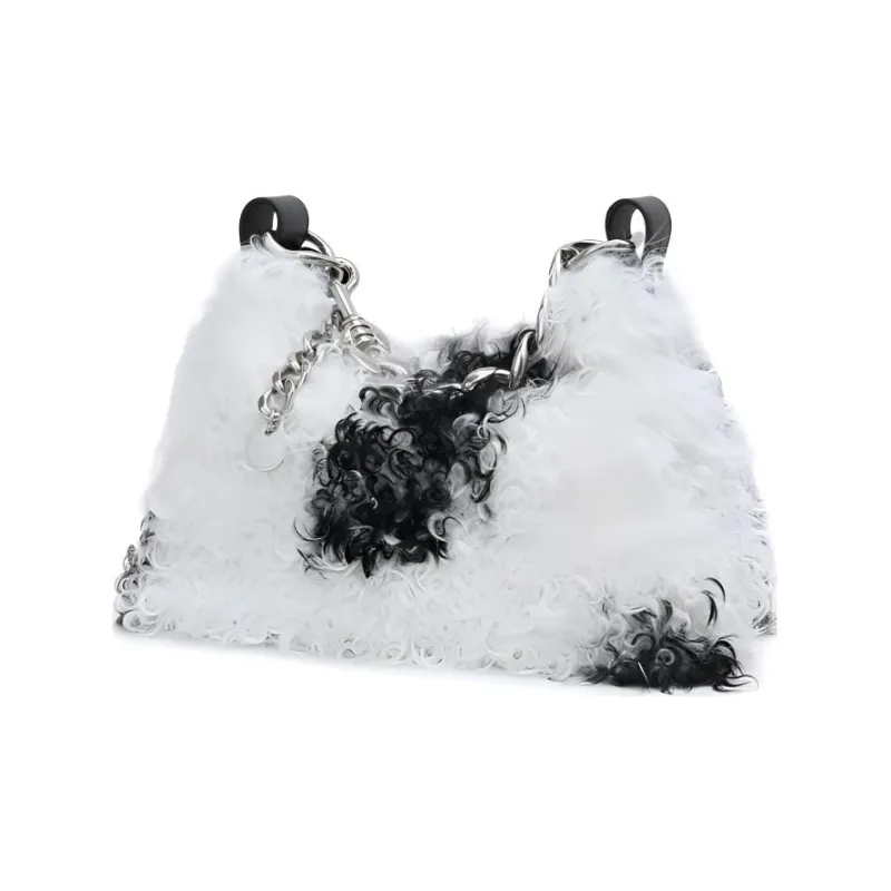 APEDE MOD Plush Lunch Bag Crossbody Bag Shoulder Bag Women's Black/White Shag-1