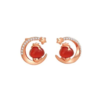 Old Fu Gold Agate 925 Sterling Silver, Jade Stud Earring Women's