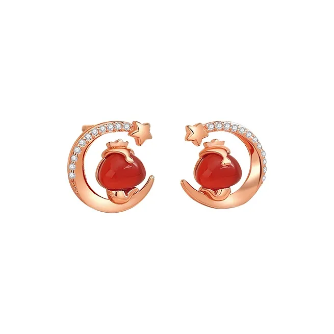 Old Fu Gold Agate 925 Sterling Silver, Jade Stud Earring Women's-0