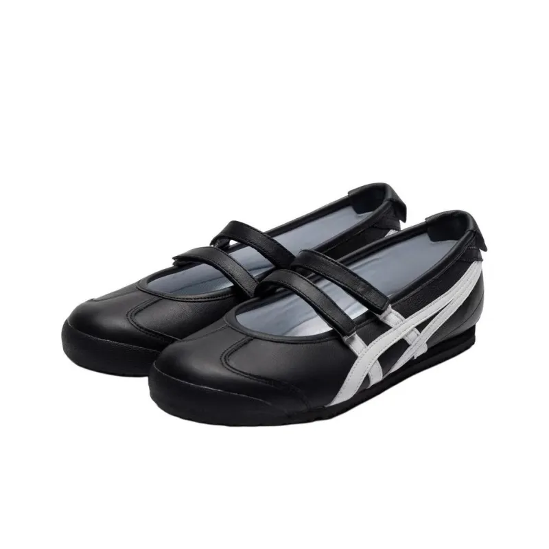 Patou x Onitsuka Tiger MEXICO 66 Flat Mary Jane Shoes Women's Black White-3