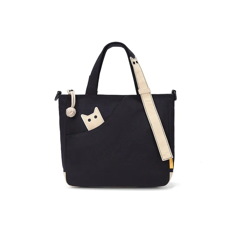 NOXXON Nylon Tote Bag, Shopping Bag, Portable Crossbody Bag, Shoulder Bag Small Size Women's Obsidian Black/Khaki-0