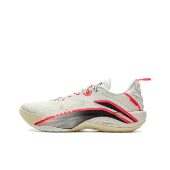 LiNing Wear Resistant Support Rebound Grip Low Top Outdoor Performance Basketball Shoes Men's Champagne White