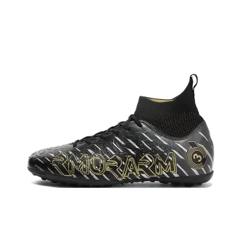 OFFER AITR Soccer Shoes Unisex High Top Black/White/Cyan