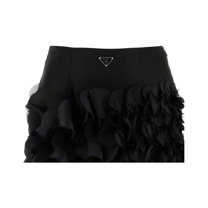 PRADA Enamel Triangle Logo Straight Hem Mini Skirt-2