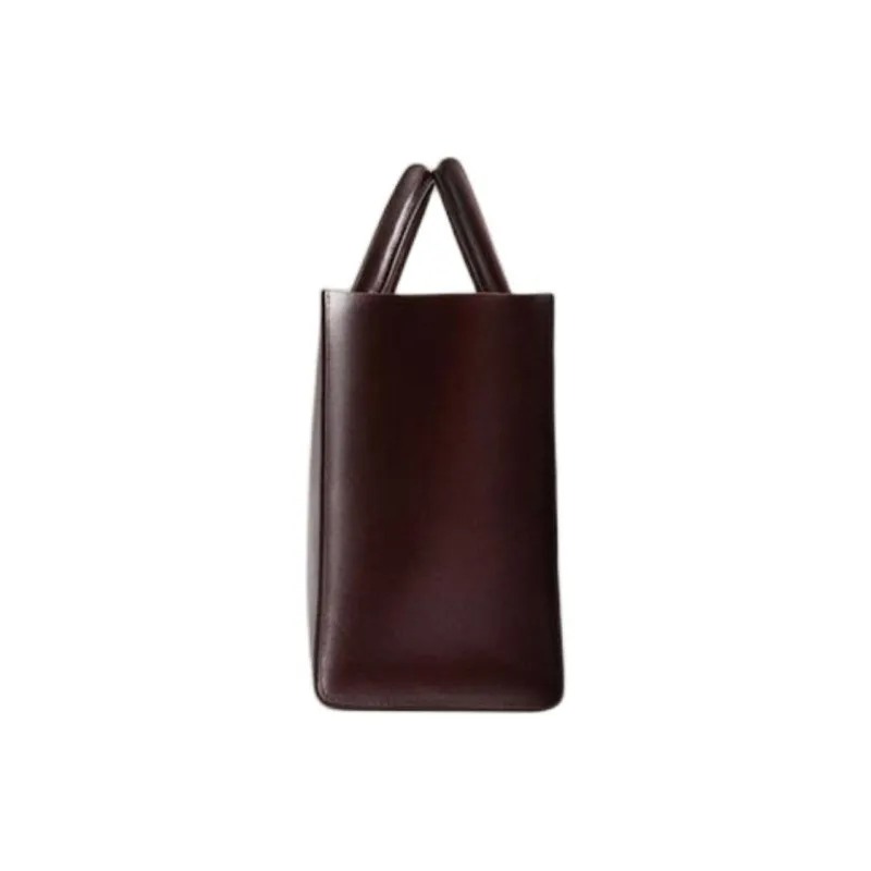 ZARA Buffalo Leather Tote Bag Shopping Bag Handbag Mini Women's Burgundy-2